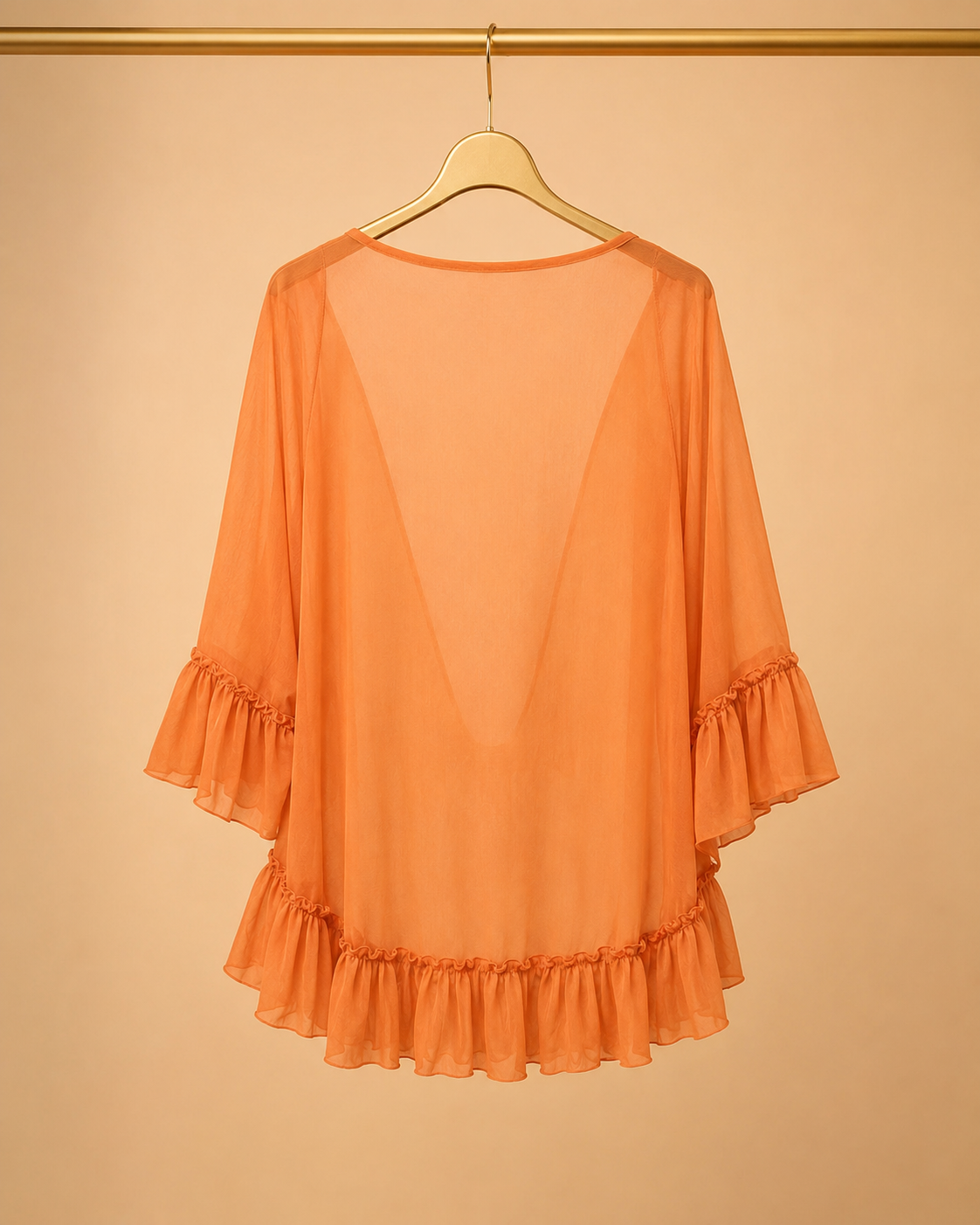 Blusa Naranja Amplia con Volantes y Lazo