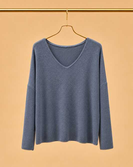 Camiseta de Manga Larga Escote V Azul