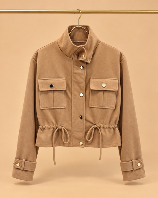 Chaqueta Camel de Bolsillos con Cintura Ajustable
