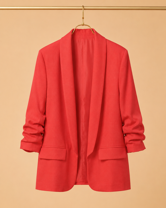 Blazer Rojo con Mangas Fruncidas