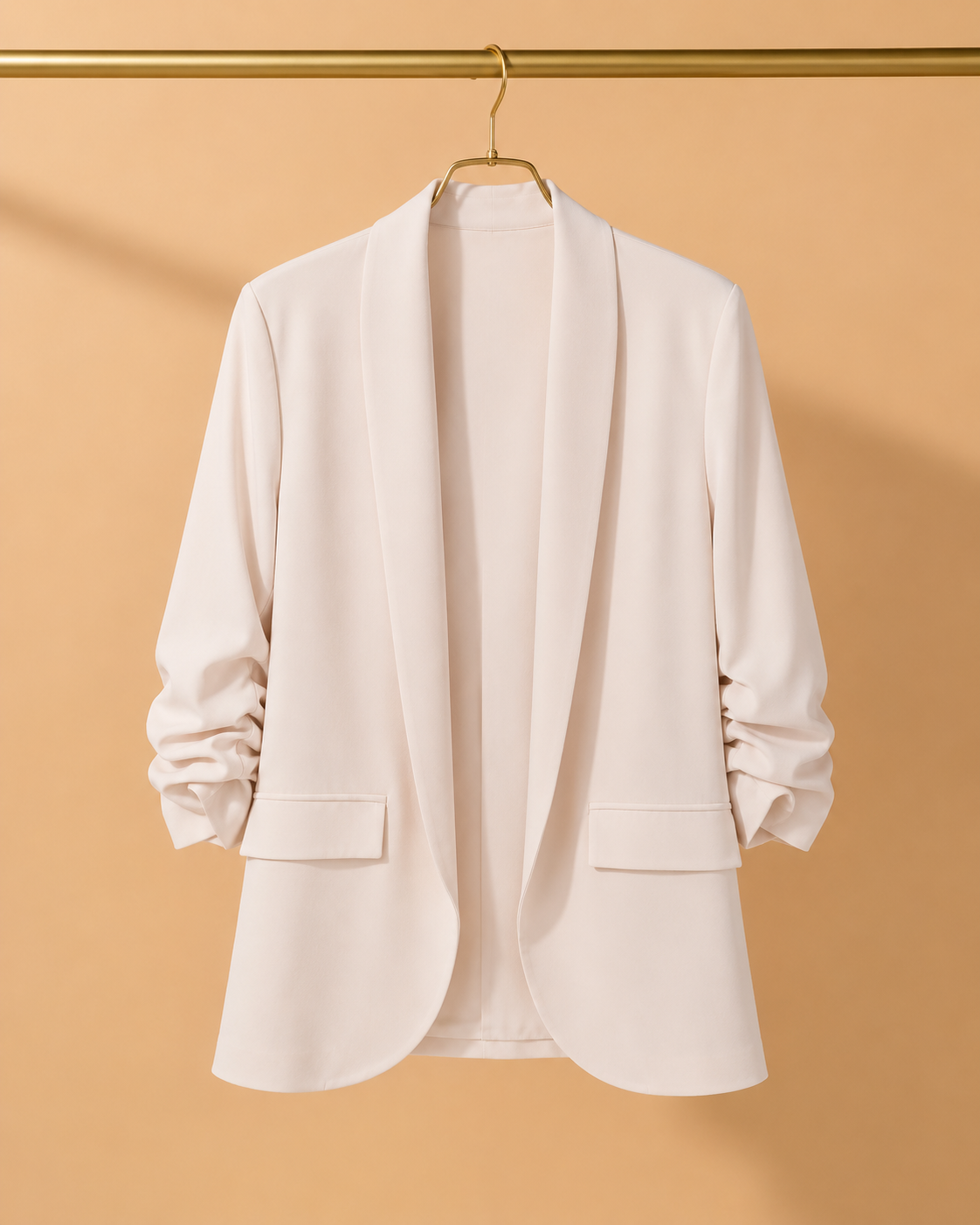 Blazer Beige con Mangas Fruncidas