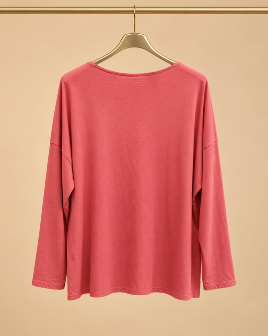 Top Rosa Escote V con Detalle Dorado
