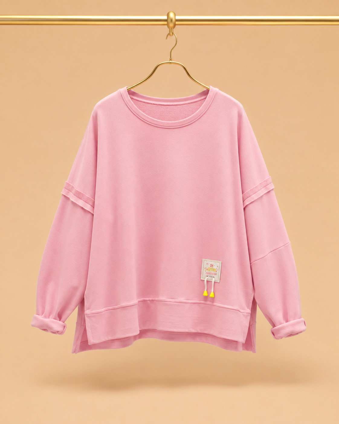 Sudadera Rosa Oversize con Costuras Vistas
