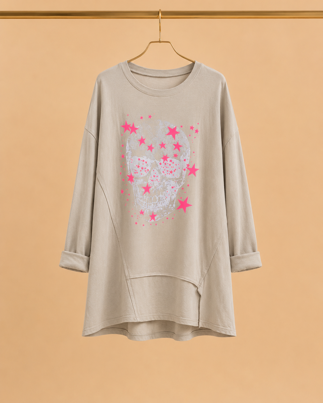 Sudadera Beige Asimétrica Calavera