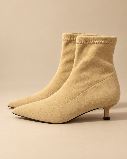 Botín Calcetín Beige de Punta Fina