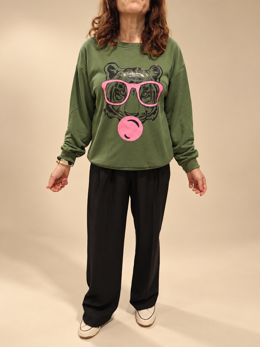 Sudadera Oversize Tigre con Gafas Rosas