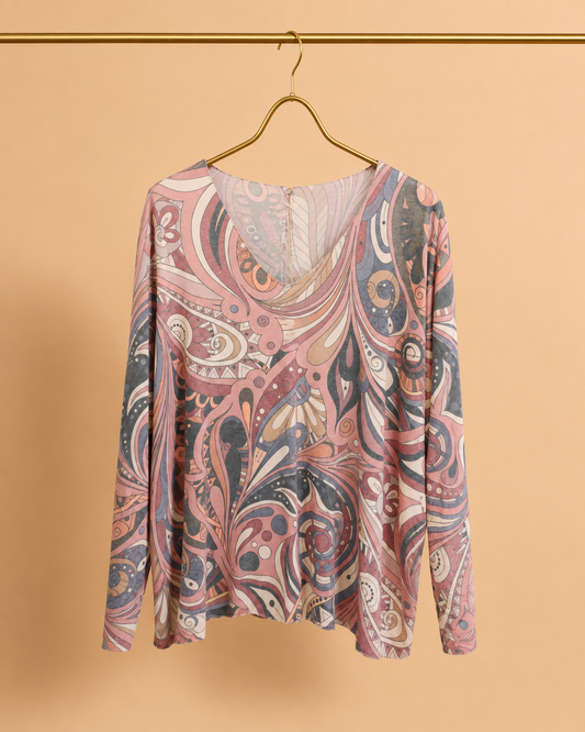 Camiseta Manga Larga con Estampado Paisley Rosa