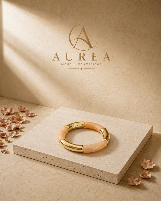 Pulsera Rígida Dorada con Detalles de Color color beige de AUREA