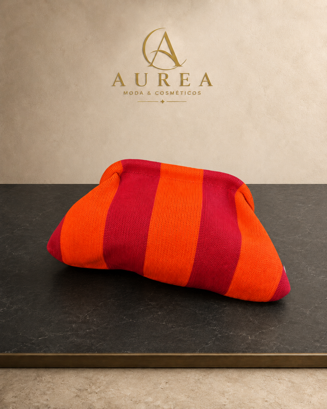 Bolso Clutch de Punto a Rayas Naranja y Fucsia