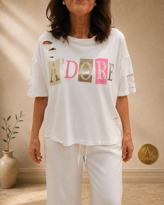 Camiseta Blanca A’Dore con Detalle Metalizado
