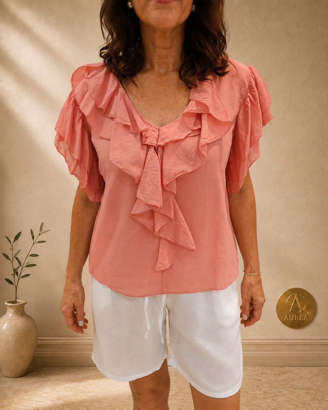 Blusa Coral con Volantes