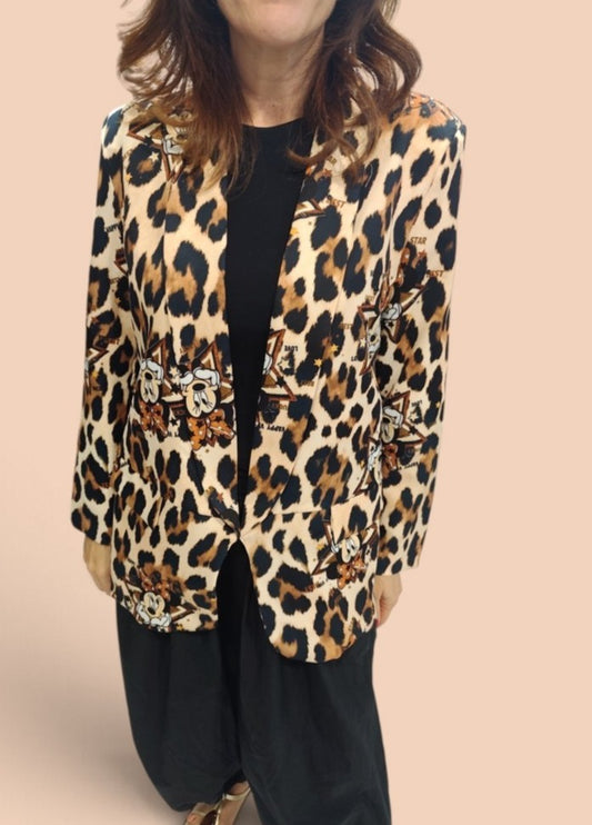 Blazer Leopardo con Ilustración Artística Posterior