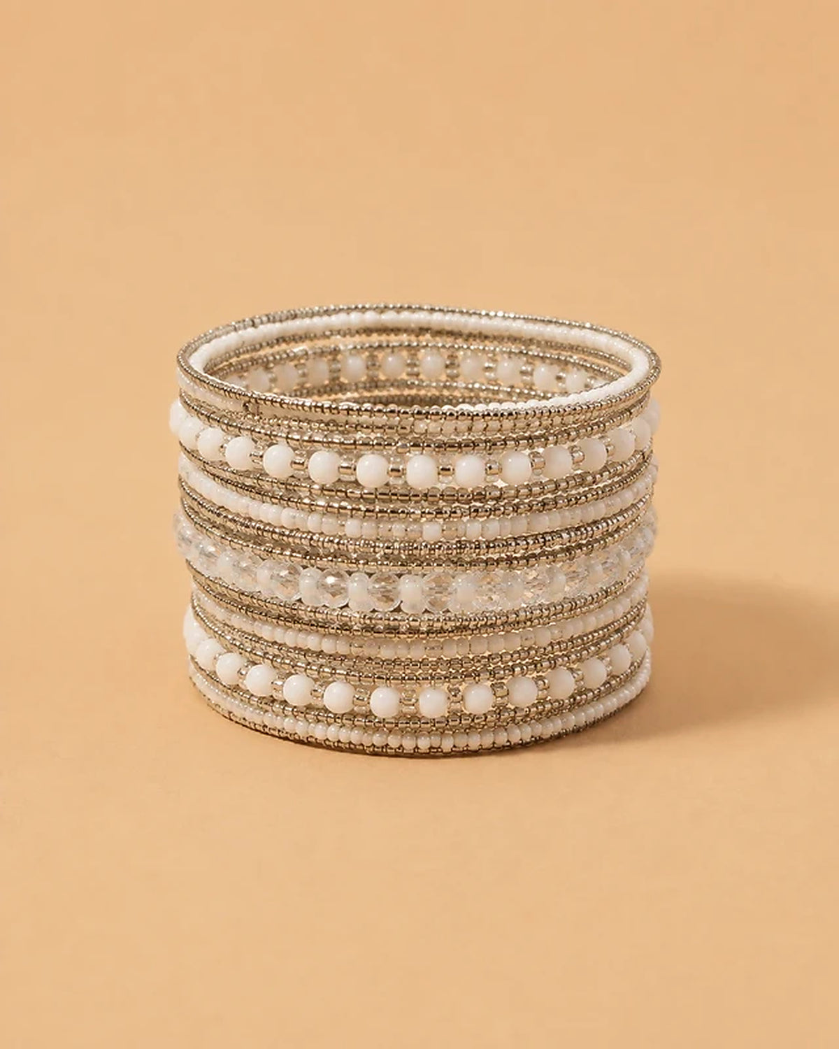 Pulsera Ancha Blanca Dorada Multihilera