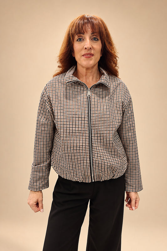 Chaqueta Corta de Cuadros con Cremallera