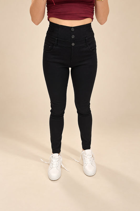 Pantalón Push-Up Negro de Cintura Estructurada