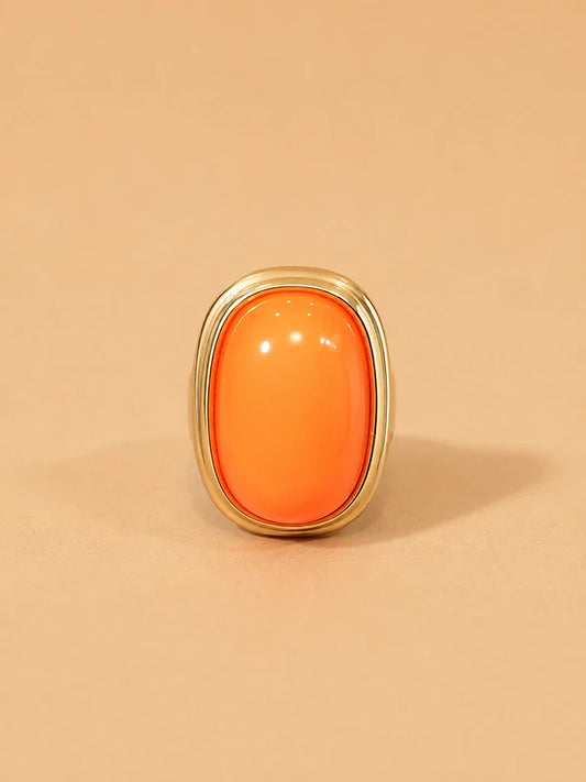Anillo Dorado Ovalado Naranja Luminoso