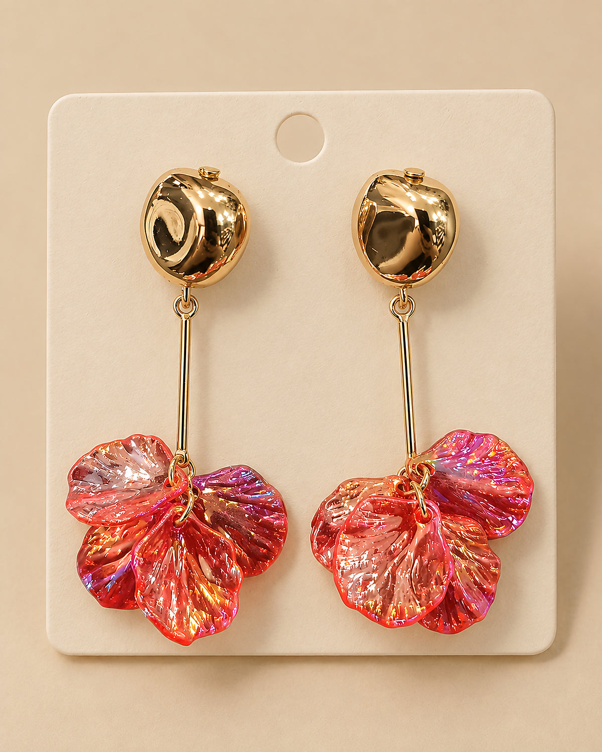 Pendientes Rosa Iridiscente de Pétalos en Racimo