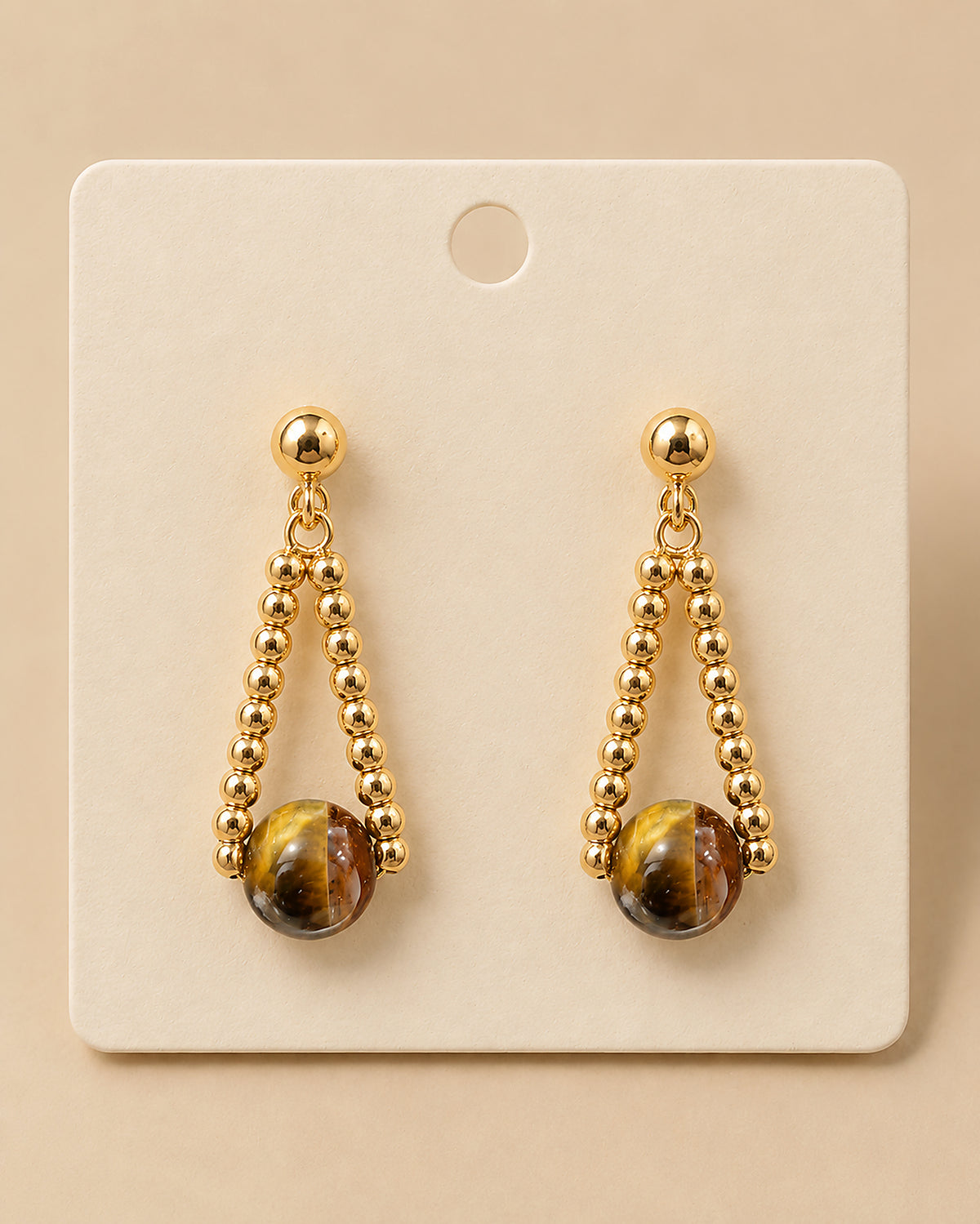 Pendientes Dorados de Bolas con Esfera Jaspeada