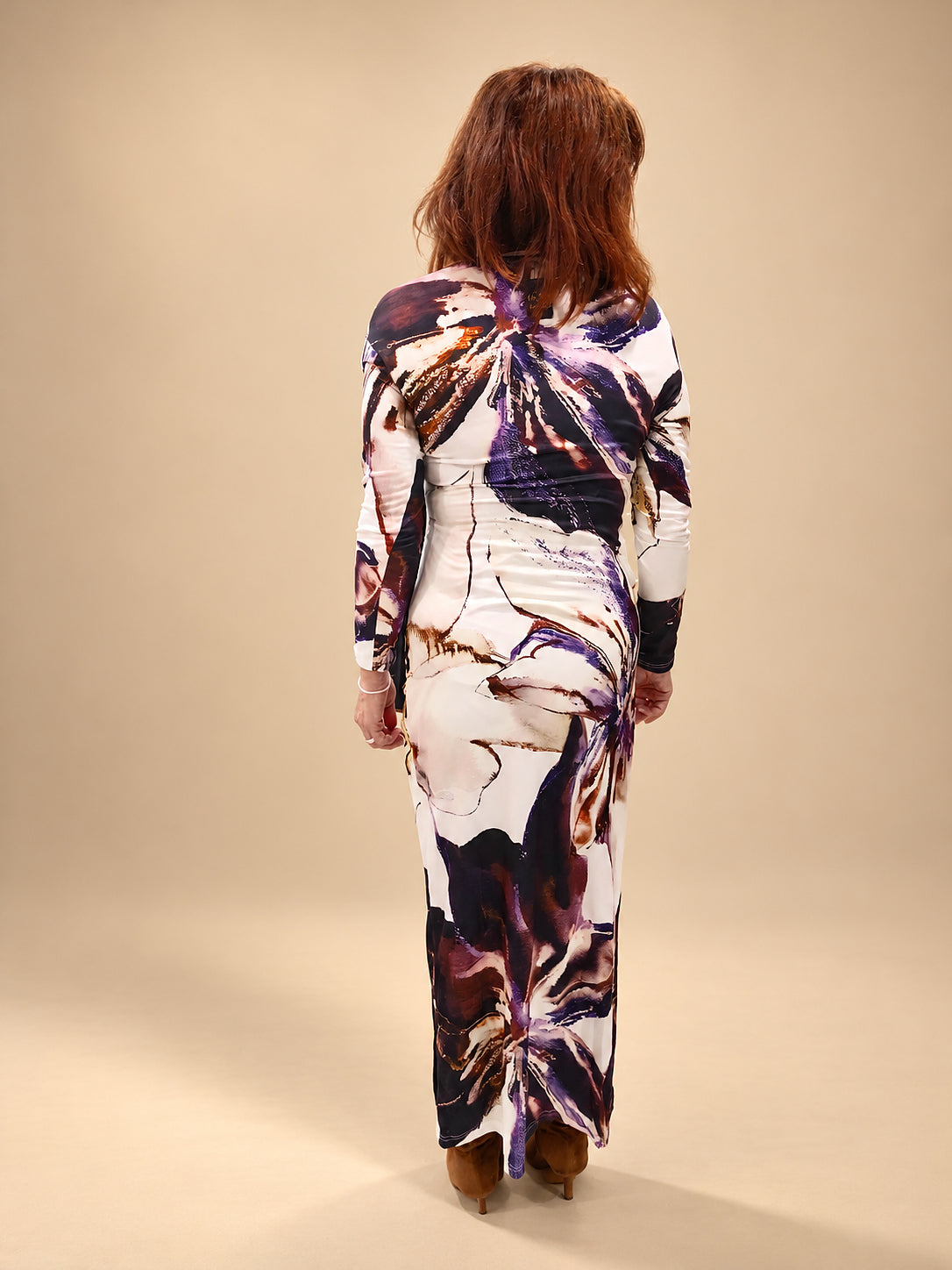 Vestido Maxi Floral Abstracto de Manga Larga