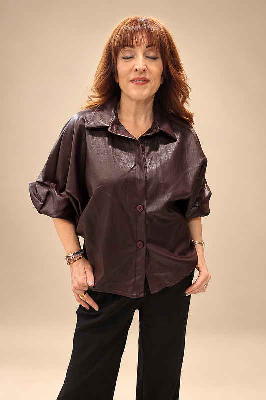 Camisa Marrón Oversize Efecto Piel