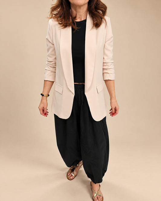 Blazer Beige con Mangas Fruncidas