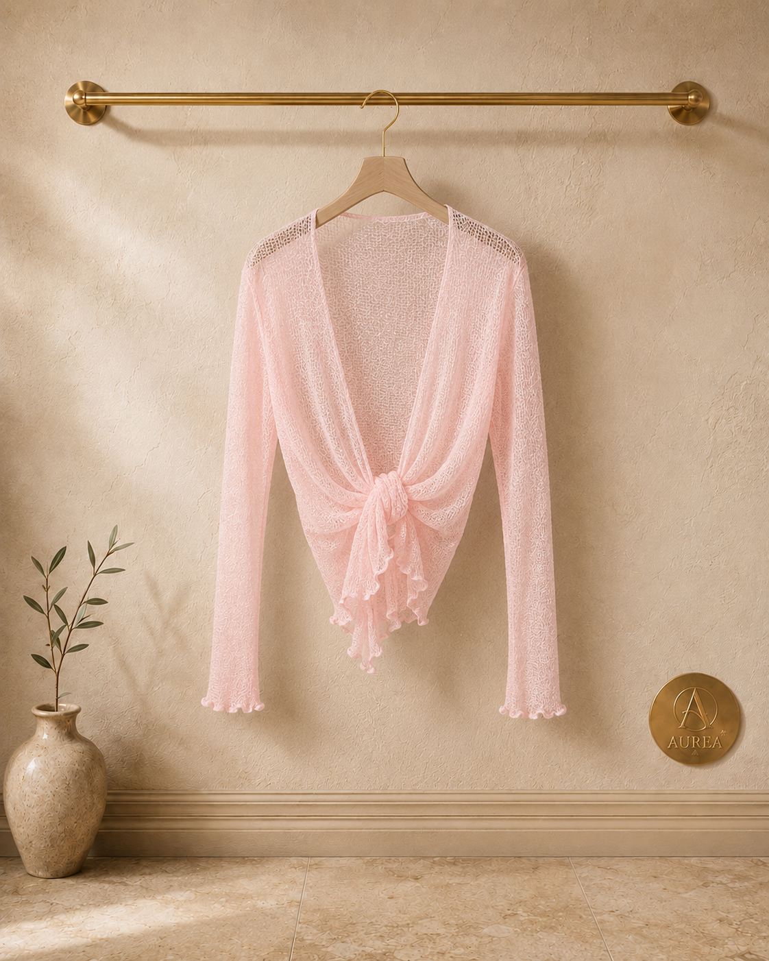 Chaqueta Corta Rosa de Punto Calado