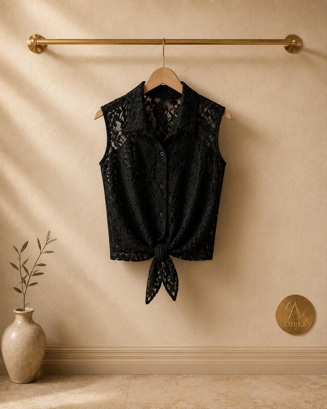 Blusa Negra JOT de Encaje con Nudo