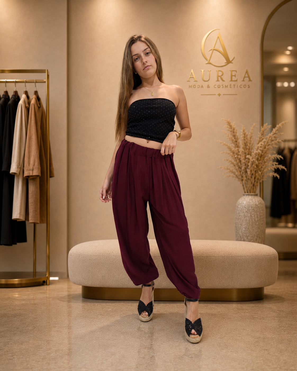Pantalón Bombacho Granate de Corte Fluido