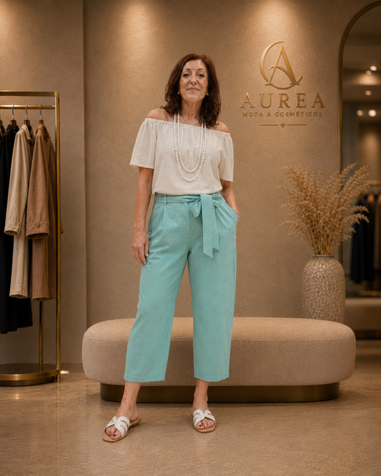 Pantalón Culotte Turquesa con Lazada