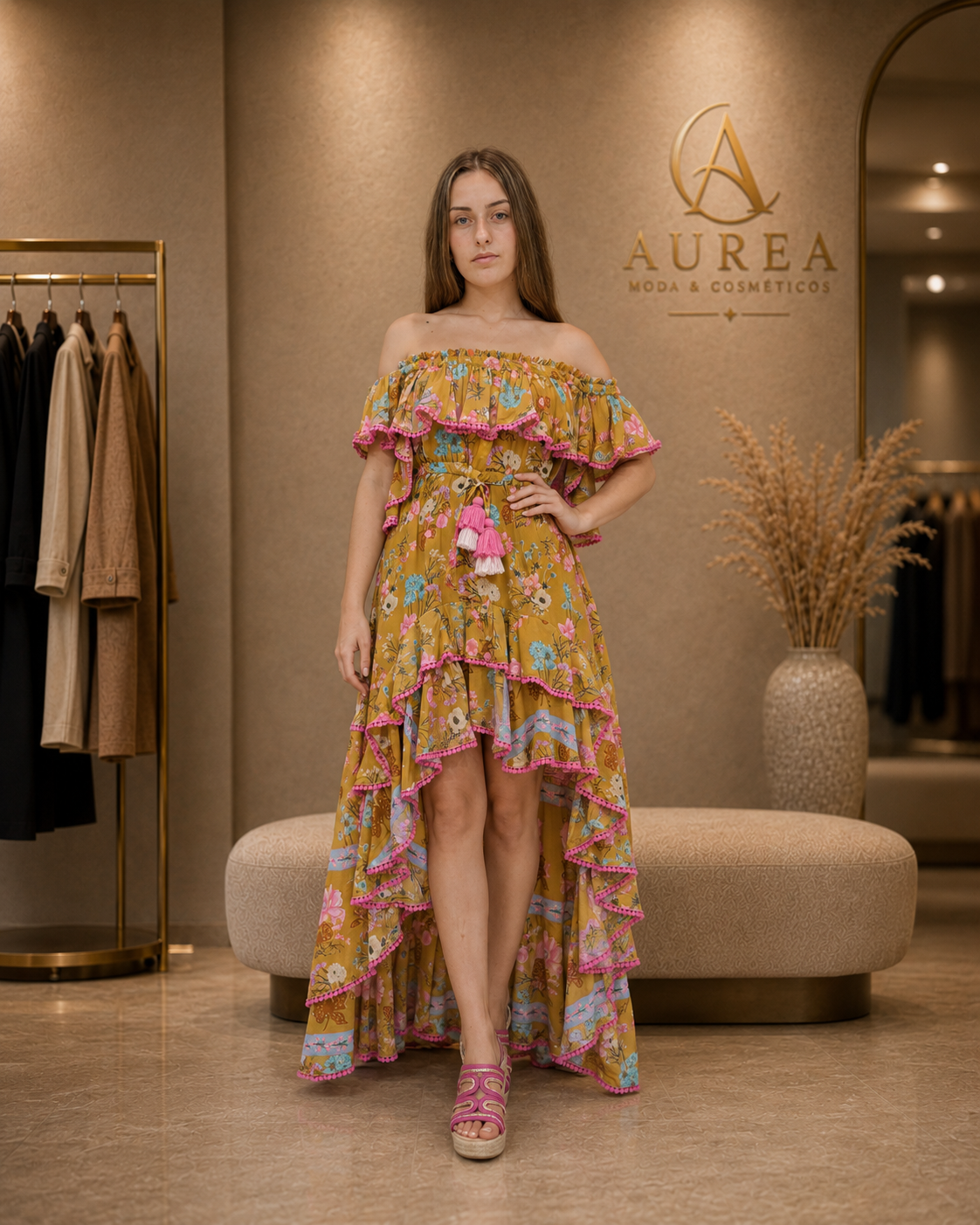 Vestido Asimétrico Floral JOT con Volantes