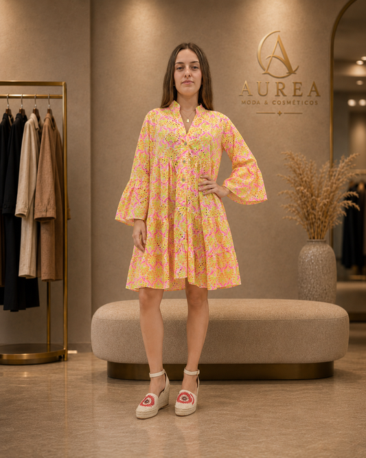 Vestido Corto JOT Lima Rosé con Manga Acampanada