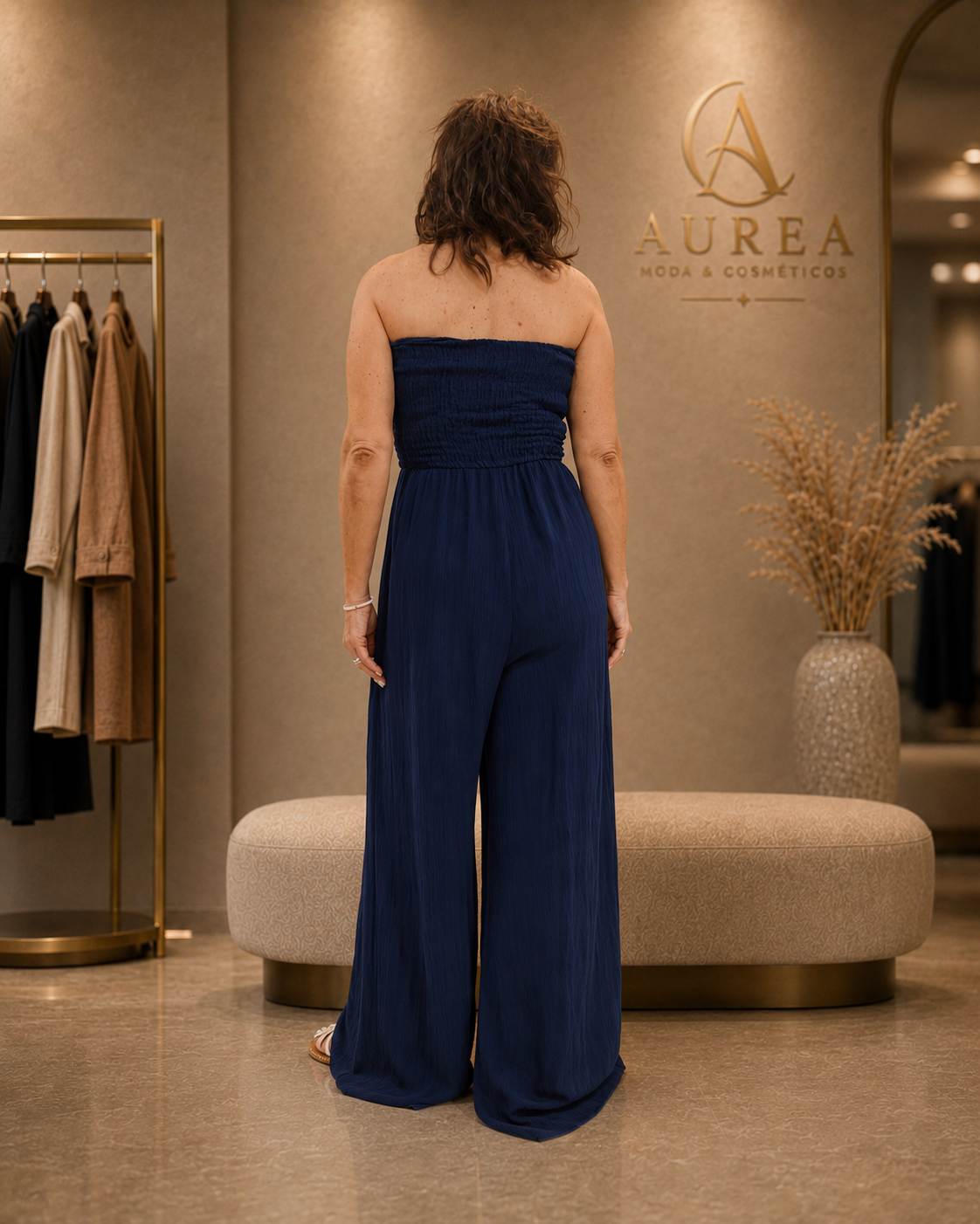 Mono Largo Azul Marino con Escote Halter