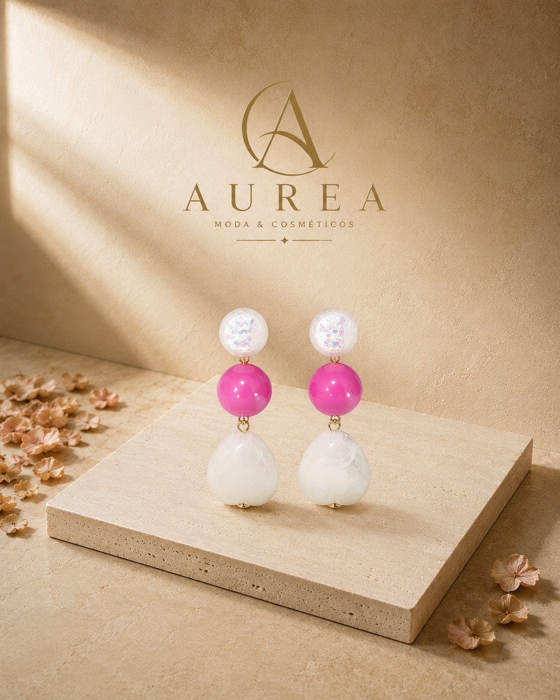 Pendientes Bubble Fucsia y Blanco