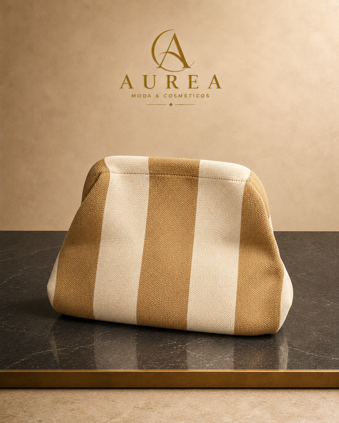Bolso Clutch Rayas Beige y Crudo