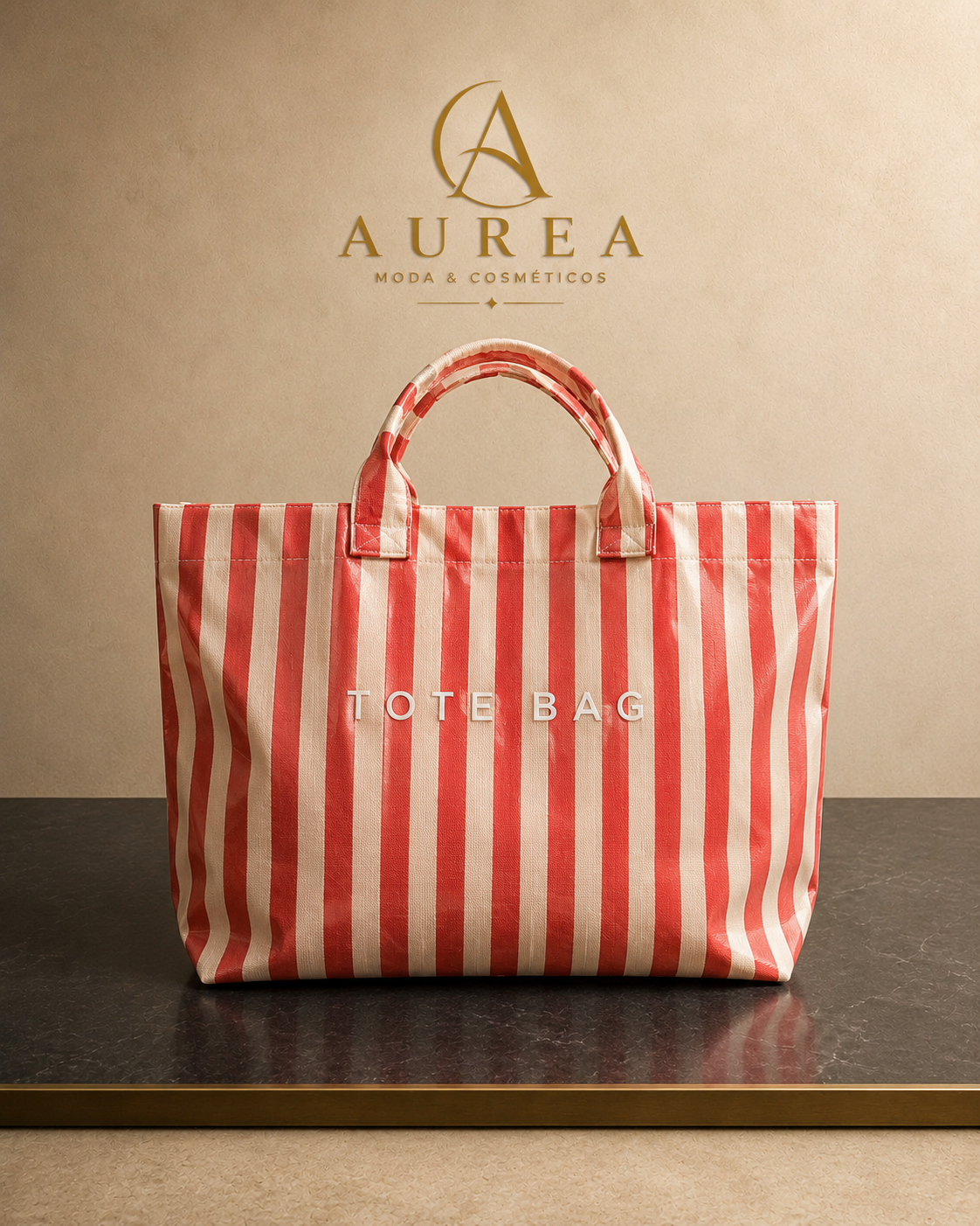 Bolso Tote Rayas Coral