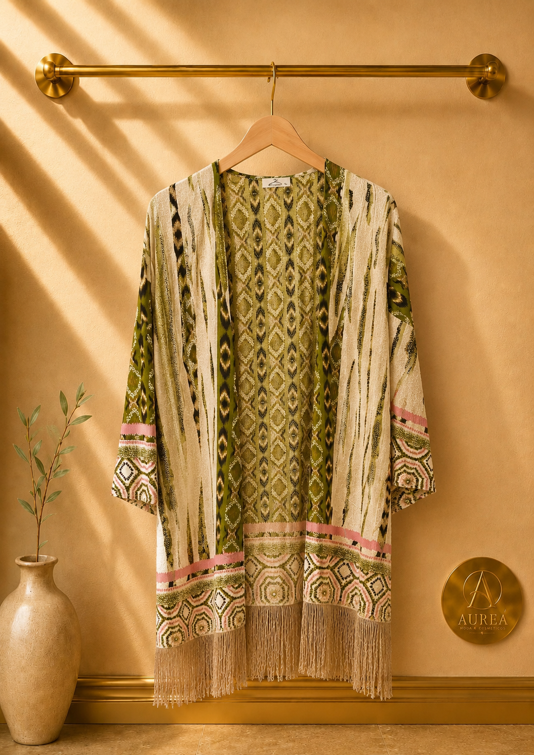 Kimono Estampado con Flecos