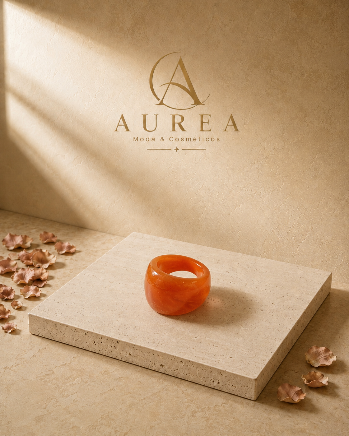 Anillo Naranja Efecto Piedra