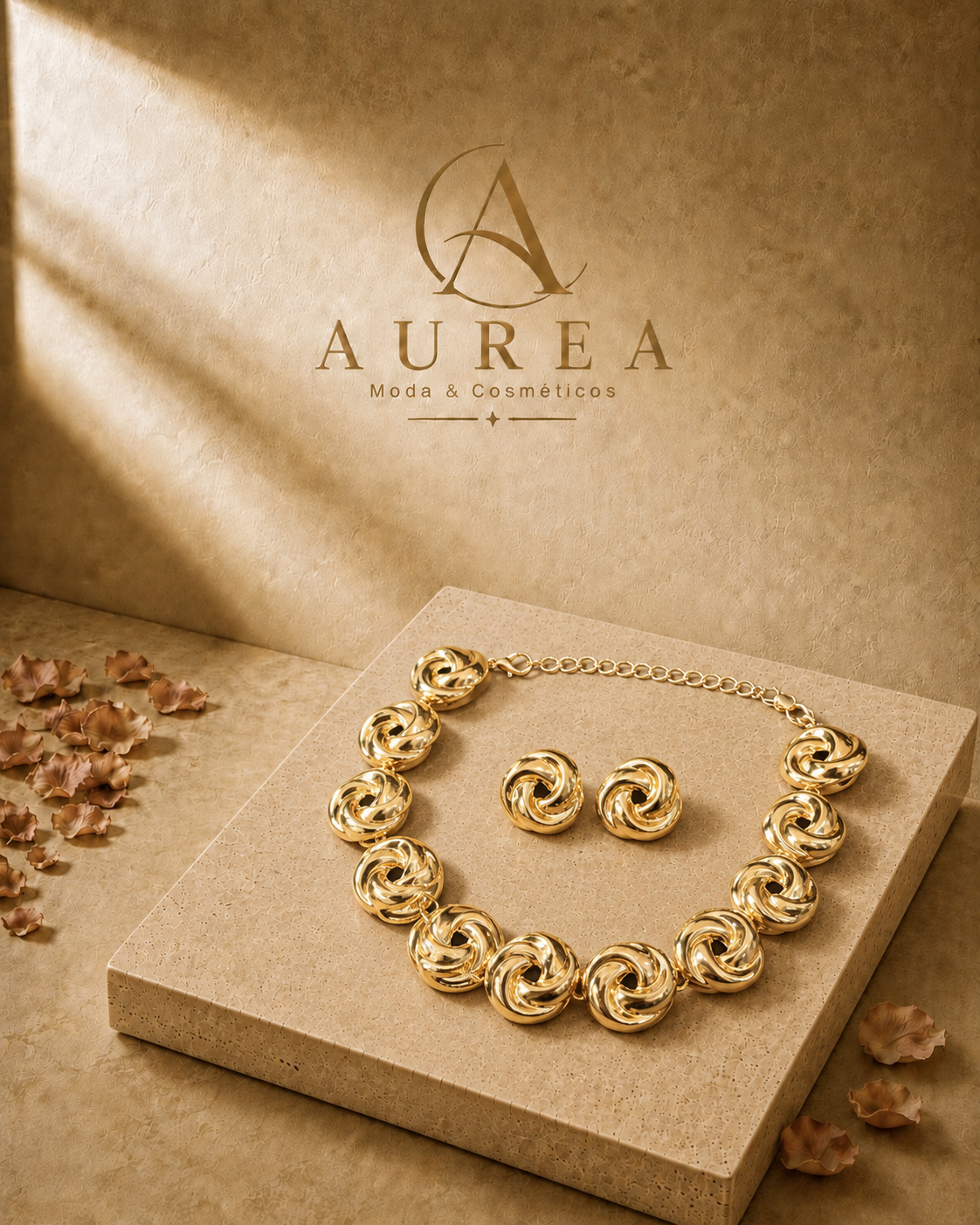 Conjunto Collar y Pendientes Dorados Ondulados