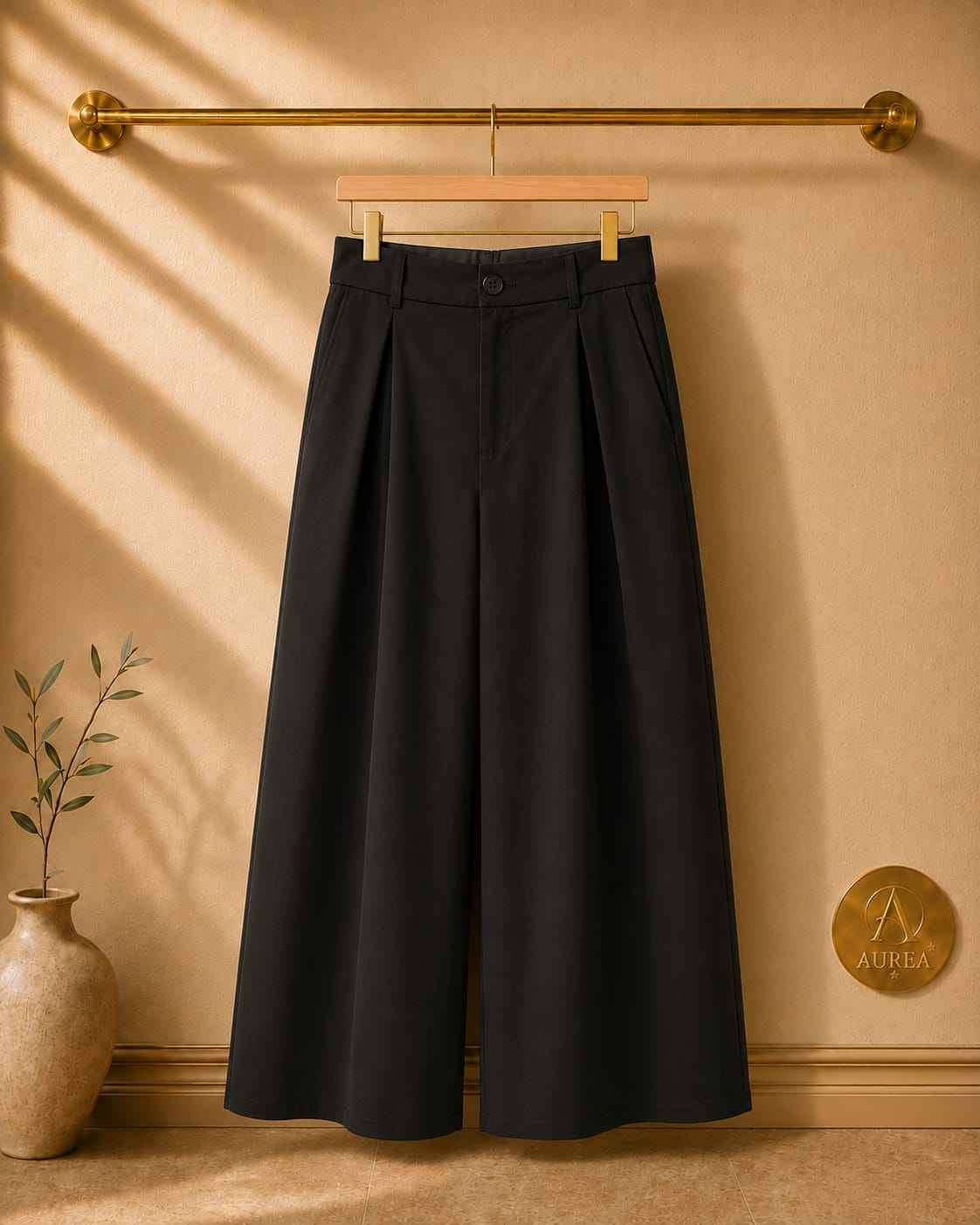 Pantalón Palazzo Negro Botón