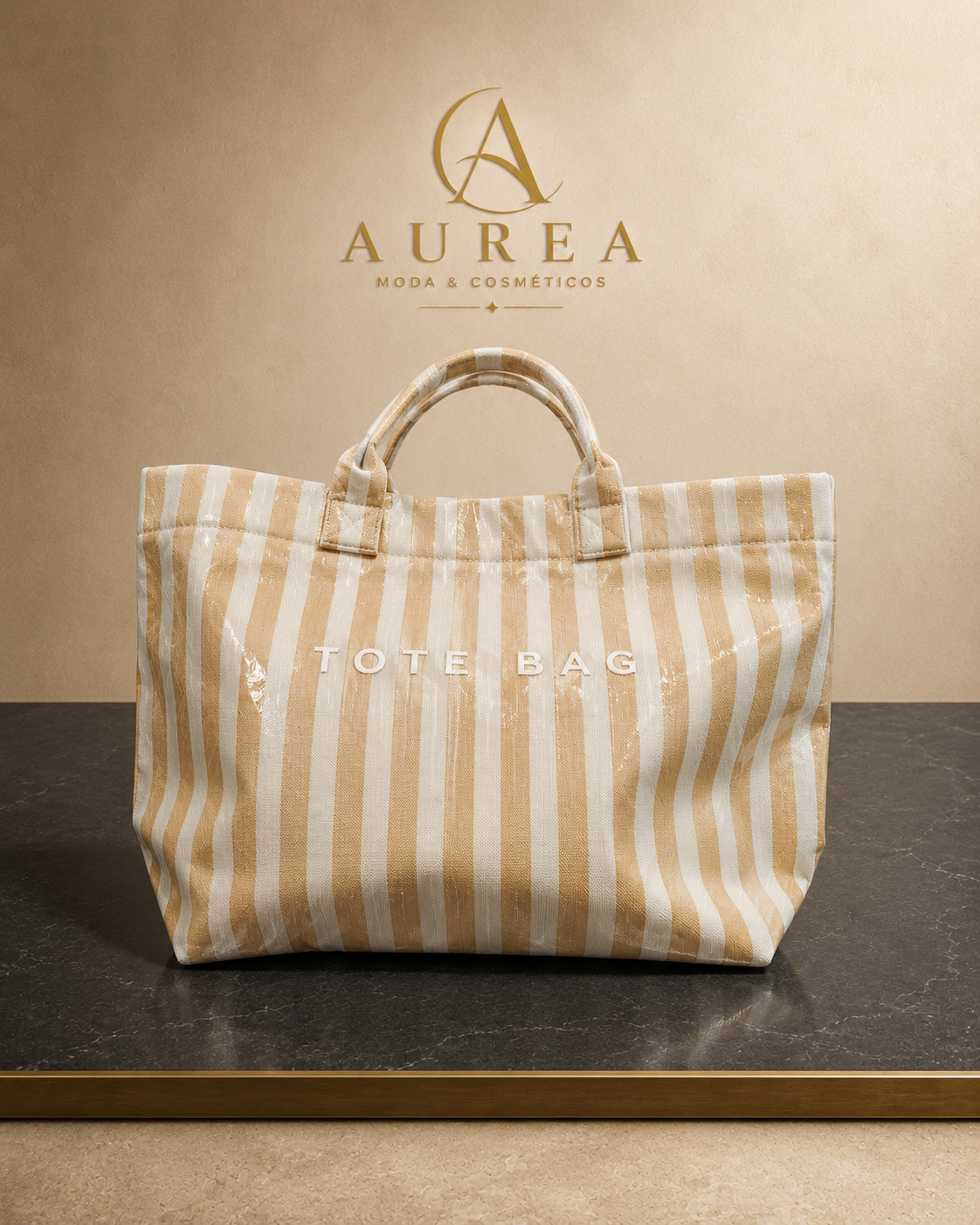 Bolso Tote Rayas Beige