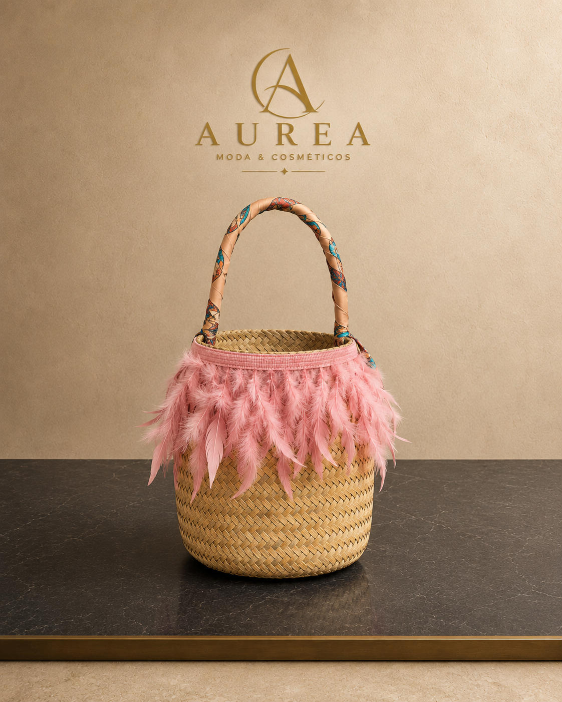 Bolso Cesta Plumas Rosa