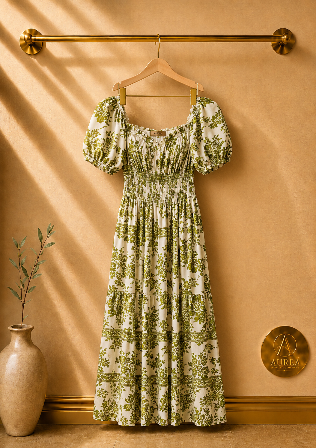 Vestido Largo Floral con Cuerpo Fruncido