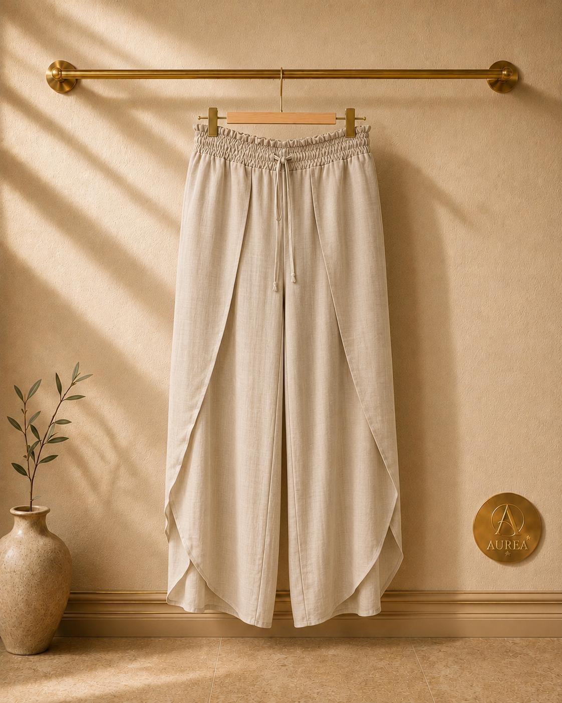 Pantalón Beige Fluido Cruzado