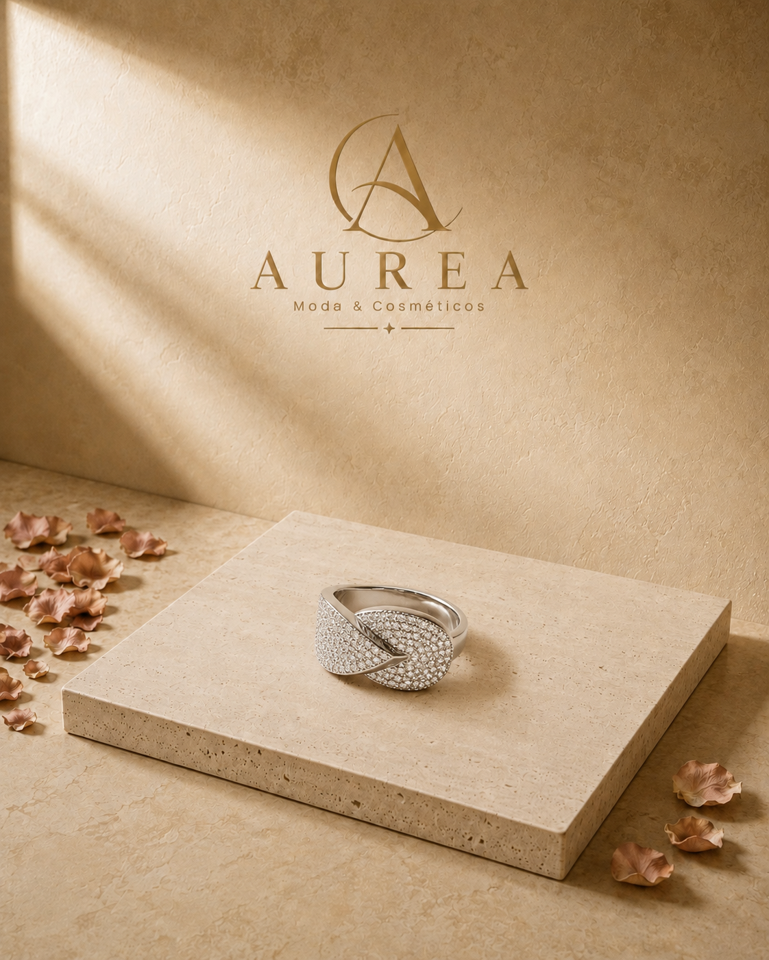 Anillo Plateado con Brillos