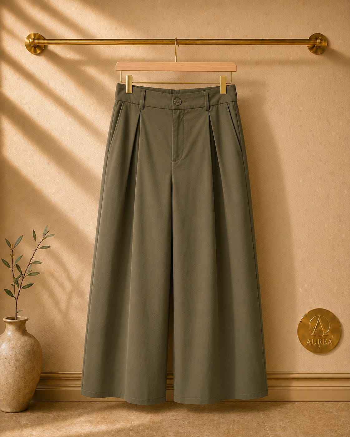 Pantalón Palazzo Verde Oliva Botón