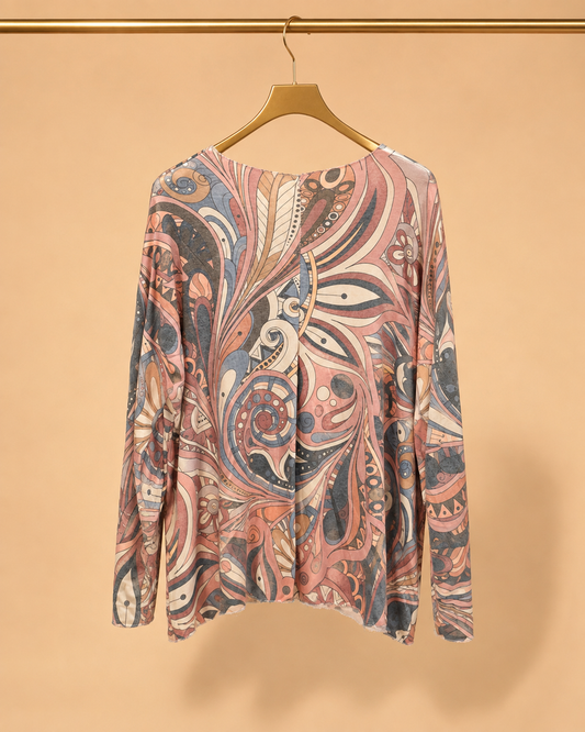Camiseta Manga Larga con Estampado Paisley Rosa