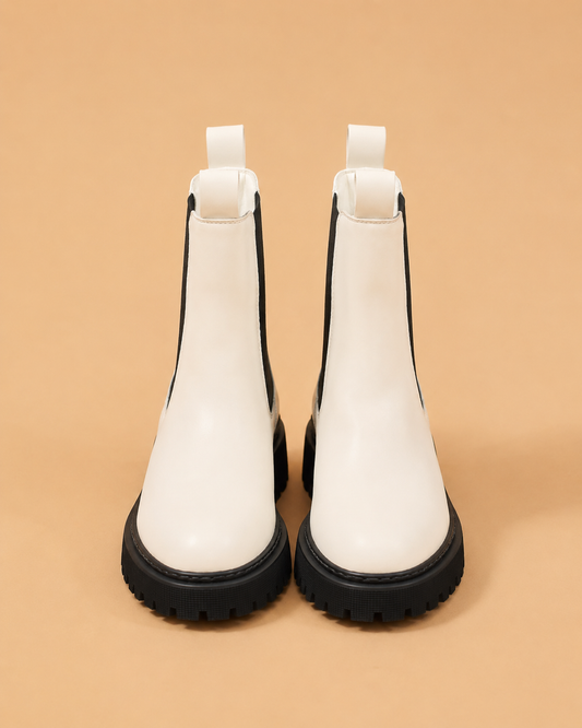 Botines Chelsea Blancos con Suela Negra