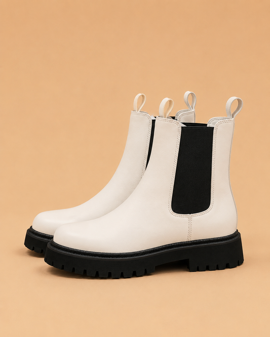 Botines Chelsea Blancos con Suela Negra