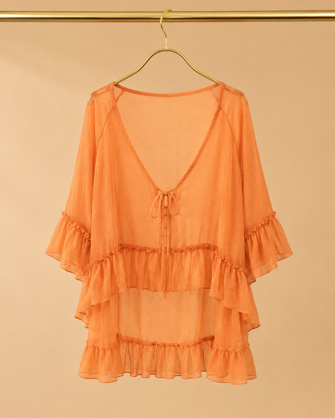 Blusa Naranja Amplia con Volantes y Lazo
