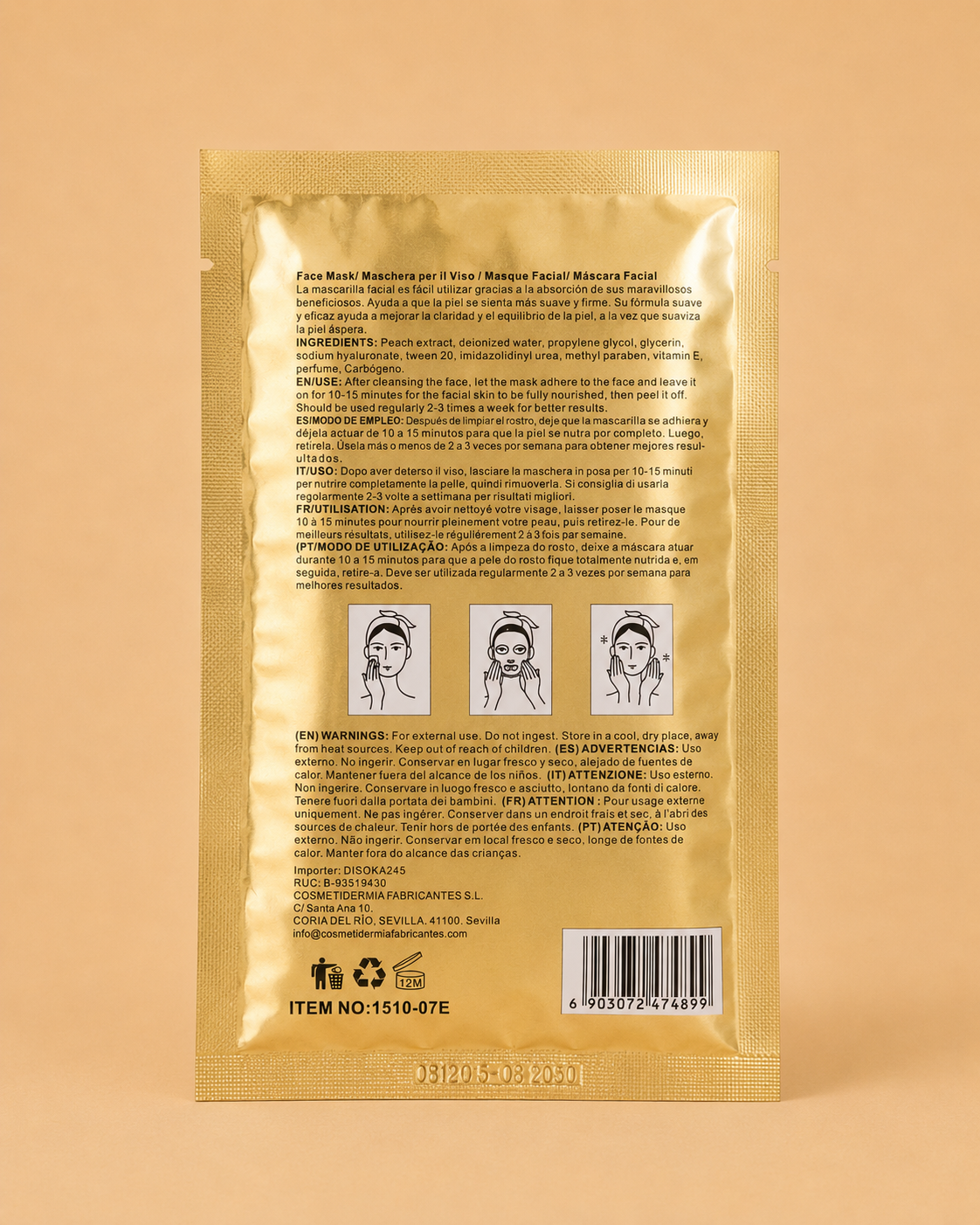 Mascarilla Facial de Colágeno Hidratante y Reafirmante 30 ml - Kiss Beauty